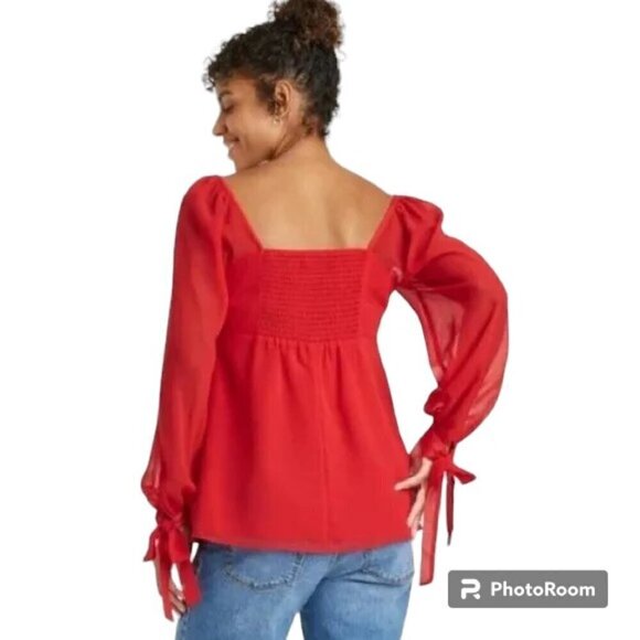 Long Sleeve Corestry Woven Maternity Shirt - Isabel by Ingrid and Isabel Red Top - Picture 2 of 6